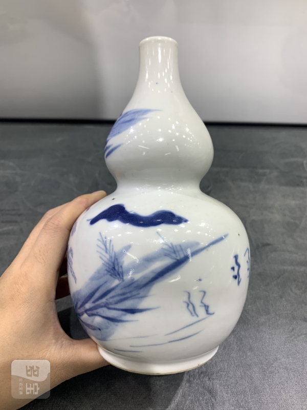 清晚期青花山水楼阁纹葫芦瓶 - 图6